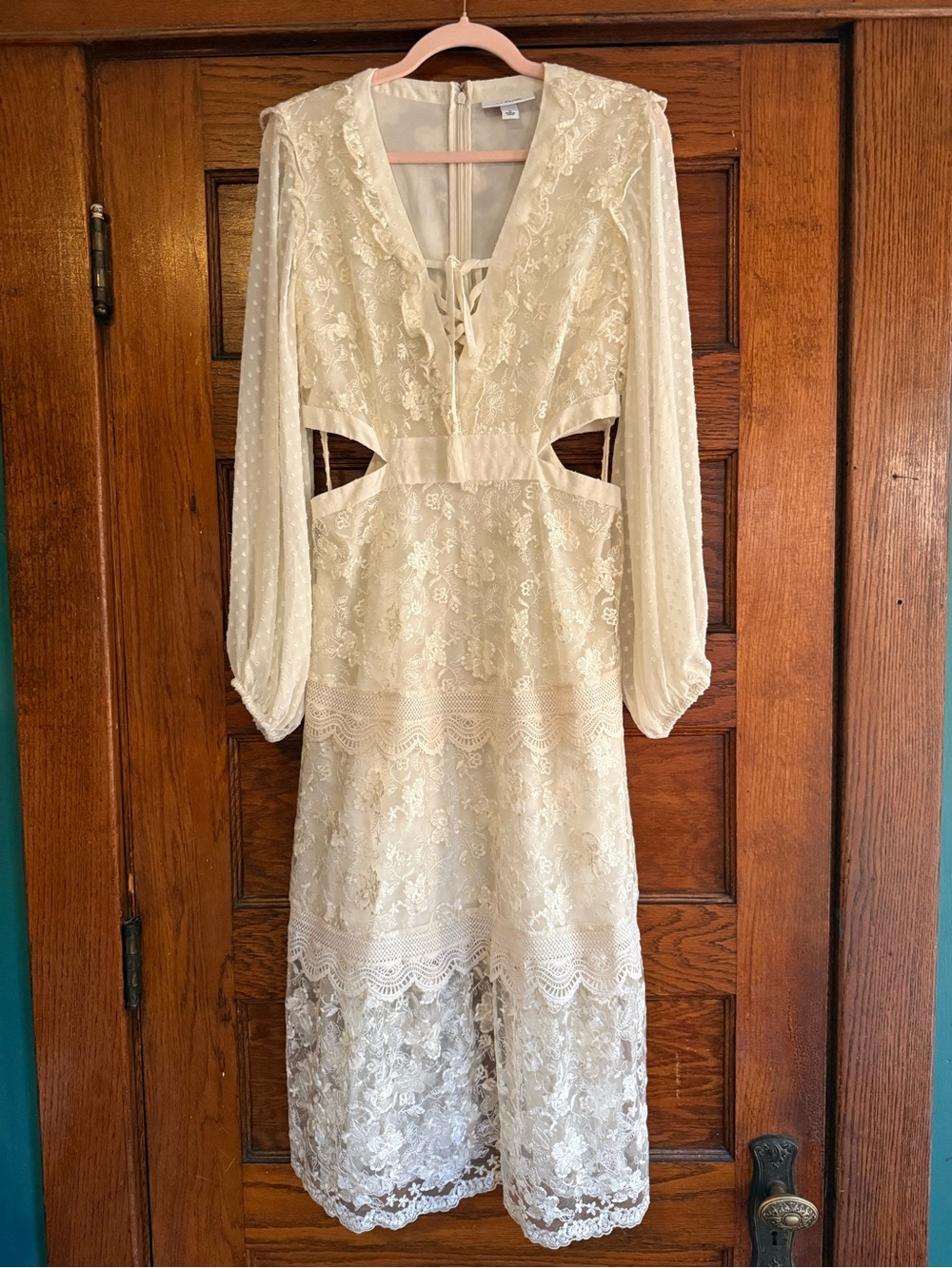 ALEXIS x TARGET Lace Cutout Dress Prairie Cottagecore V Neck Bishop Sleeve M